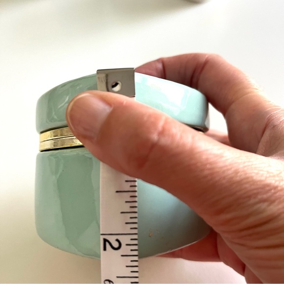 Blue Green Mint Green Ceramic Heart Shaped Box with Gold Trim - Picture 8 of 9